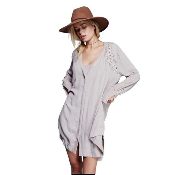 FREE PEOPLE Courtney Victorian Shirt Dress Eyelet Lace High Low Boho, Small - Picture 1 of 11